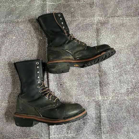 Men\'s Red Wing 218 Rugged Black Leather Logger Max Fire Fighting Boots Sz 7.5 D main image 7